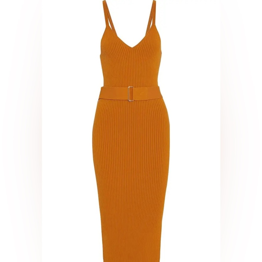 Nicholas Belted Ribbed Midi Dress